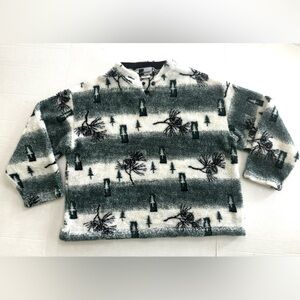 Artisans Vintage Green White Forest Plush‎ Pull On Oversized Sweater Jacket XXL
